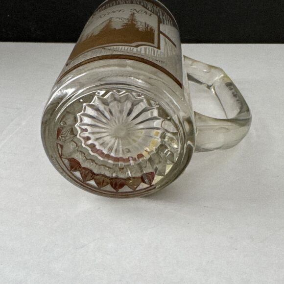 Culver Red River NM Glass Mug 22K Gold Deer Mtn Etched Tree Detailing Vintage - Picture 5 of 5